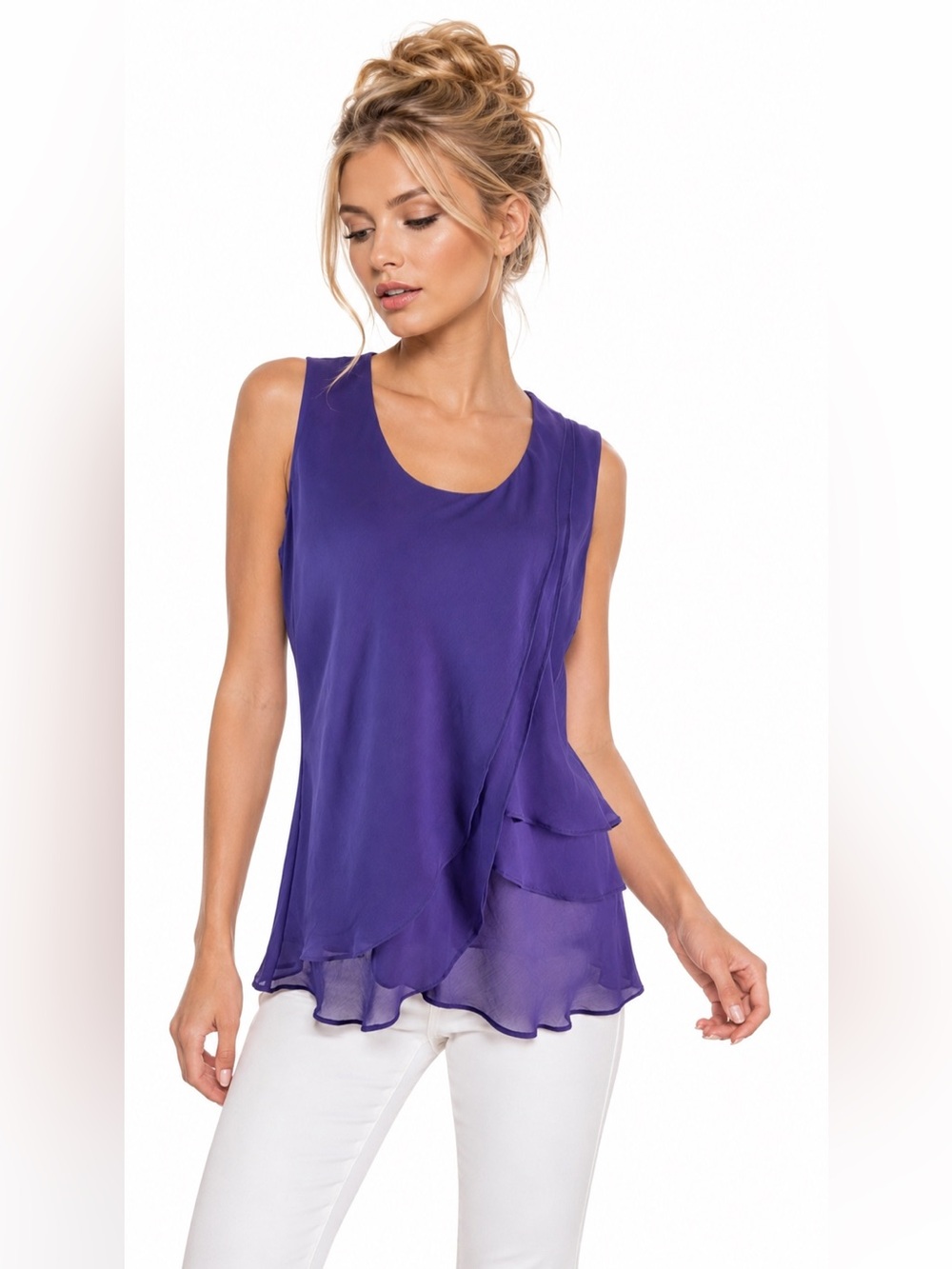 Milano Lavender Layered Chiffon Tank Top Flowy Asymmetrical Hem Size L NWT